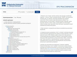Nowy Spis pracowników PK - zrzut ekranu serwisu po zmianach